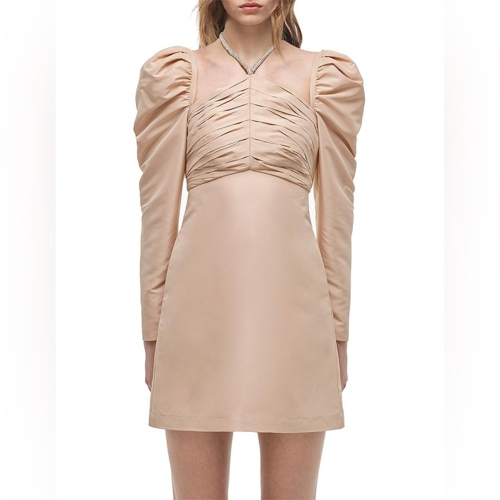 Self portrait taupe taffeta mini dress